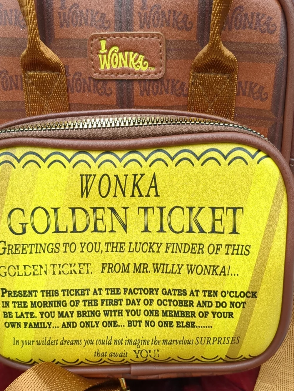 Buckle Down Willy Wonka Golden Ticket Text And Wonka Bar Crossbody Bag